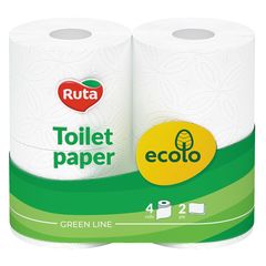 Туалетная бумага ECOLO 2 слоя, белая, 4 шт