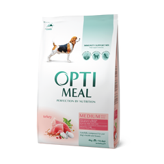 Hrana uscata OPTIMEAL, pentru caini de rasa medie, cu curcan, pentru adulti, 4 kg