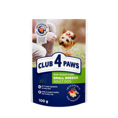 Консервы корм влажный CLUB 4 PAWS Премиум с курицей в желе для собак малых пород от 1 года до 6 лет 100 гр