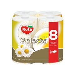 Туалетная бумага RUTA Selecta, 3 слоя, ромашка, 8 рулонов