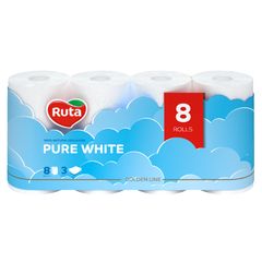Туалетная бумага RUTA Pure White, 3 слоя, 8 рулонов