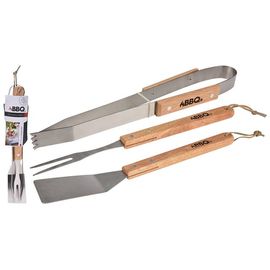 BBQ Ustensile pentru gratar cu maner din lemn 3unit