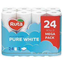 Туалетная бумага RUTA Pure White, 3 слоя, белая, 24 рулона