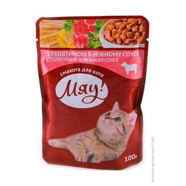 Hrana umeda МЯУ! Cu carne de vita intr-un sos delicat pentru pisici, de la 1 an pana la 6 ani, 100 g