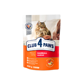 Hrana uscata CLUB 4 PAWS Premium pentru pisici pentru indepartarea lanii de la 1 an la 6 ani 300 g