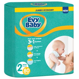 Подгузники для детей EVY BABY №2 Jumbo MINI 3-6 кг, 80 шт