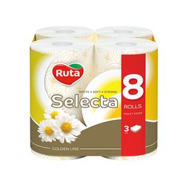 Туалетная бумага RUTA Selecta, 3 слоя, ромашка, 8 рулонов