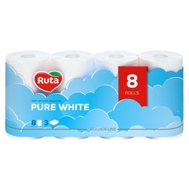 Туалетная бумага RUTA Pure White, 3 слоя, 8 рулонов