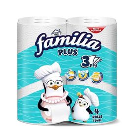 Бумажные полотенца FAMILIA, 3 слоя, белые, 4 шт