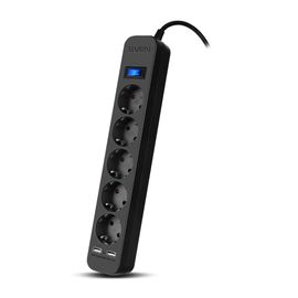 Prelungitor SVEN SF-05LU, 5 prize, +2 USB, filtru de protectie, negru, 1.8 m