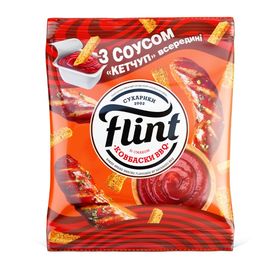 Сухарики Flint со вкусом колбаски bbq 70 г + кетчуп 15 г