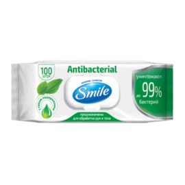 Влажные салфетки SMILE антибактериальные, с соком подорожника, 100 шт