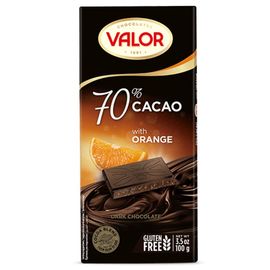 Ciocolata VALOR 70% neagra, cu portocala, 100 gr