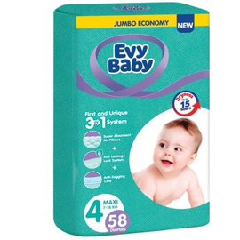 Подгузники для детей EVY BABY №4 Jumbo MAXI 7-18 кг, 58 шт