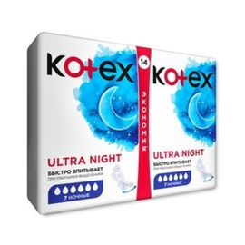 Прокладки гигиенические KOTEX Ultra Night Duo Pads, 7 капель, 14 шт