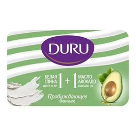 Туалетное крем-мыло DURU 1+1, с белой глиной и маслом авокадо, 1шт, 80 гр