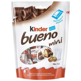 Napolitane mini trase KINDER Bueno Mini, in ciocolata cu lapte, cu crema de lapte si alune de padure, 108 gr