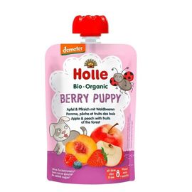Пюре HOLLE Berry Puppy яблоко, персик, лесные ягоды, 8мес+, 100г