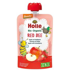 Пюре HOLLE Red Bee яблоко, клубника, 8мес+, 100г