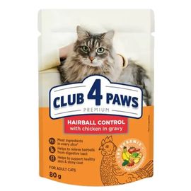 Корм CLUB4PAWS Hairbal Control, для кошек, 80г