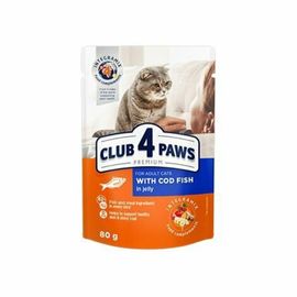 Корм CLUB4PAWS, для кошек, треска, 80г
