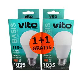 Set de becuri LED VITOONE BASIS A60, 11,5W, E27, 4000K, lumina neutra (1+1 Gratis)