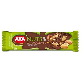 Baton de cereale AXA, cu ciocolata si nuci, 25g