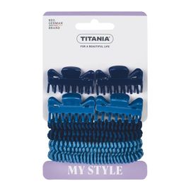 Заколки и резинки для волос TITANIA с металлом, синие и голубые, 4 шт и 4шт