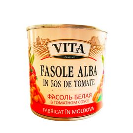 Fasole VITA, alba, in sos de tomate, 410g