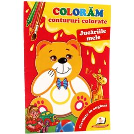 Coloram contururi colorate. Jucariile mele. Cuvinte in engleza
