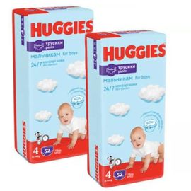 Набор трусиков для детей HUGGIES №4, для мальчиков, 9-14 кг, 52 шт.*2