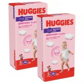 Набор трусиков для детей HUGGIES №5, для девочек, 12-17 кг, 48 шт.*2