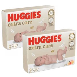 Набор подгузников для детей HUGGIES №2 Extra Care Jumbo 3-6 кг, 58 шт.*2.