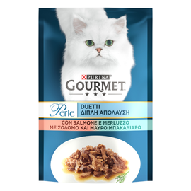 Hrana umeda pentru pisici Gourmet Perle Duo, cu somon si cod, 85 g