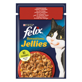 Hrana umeda pentru pisici Felix Sensations Jellies, cu vită si rosii in jeleu, 85 g