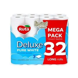 Туалетная бумага RUTA Pure White Deluxe, 3слоя, 32 рулона