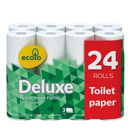 Туалетная бумага ECOLO Deluxe, 3-слойная, белая, 24 рулона