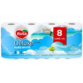 Туалетная бумага RUTA Pure White Deluxe 3 слоя, 8 рулонов