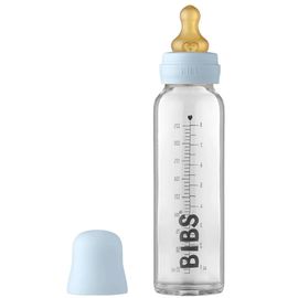 Biberon BIBS Baby Blue, din sticla, anticolici, cu tetina din latex 0+ luni, 225 ml