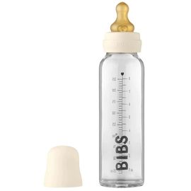Biberon BIBS Ivory, din sticla, anticolici, cu tetina din latex 0+ luni, 225 ml