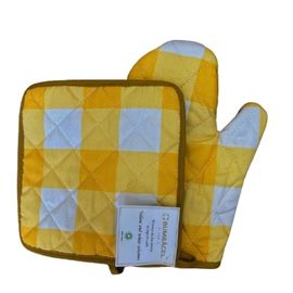 Перчатка и прихватка BUMBACEL Yellow and white columns, 26x18/20x20 см