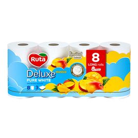 Hirtie igienica RUTA  Pure White Deluxe Mango, 3 straturi, 8 role, alba