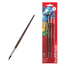 Set pensule ERICHKRAUSE Jolly Friends pentru acuarela/guasa, 4 buc, par de ponei natural
