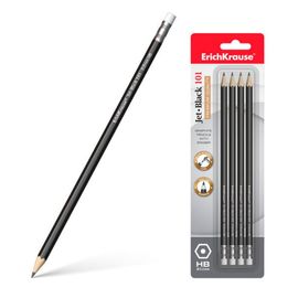 Набор карандашей простых ERICHKRAUSE Jet Black 100, с ластиком, 4 шт HB, блистер