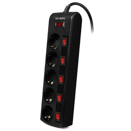 Prelungitor cu protectie SVEN SF-05PL, 5 prize, 1.8 m, negru