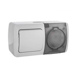 Intrerupator simplu cu priza EL-BI EVA 554-011500-920, cu CP, cu capac, IP 54, alb, 1/10/60