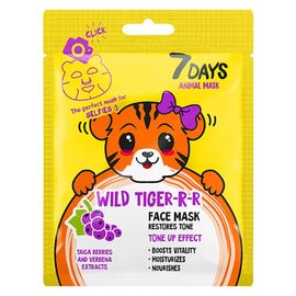 Masca din tesatura 7DAYS ANIMAL, WILD TIGER-R-R, cu Taiga berries si Verbena, regenereaza tenul, 28g