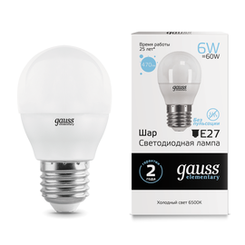 Лампа  LED GAUSS ELEMENTARY G45 Цоколь E27 6Вт  холодный свет