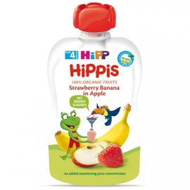 8521 Пюре HiPPiS Яблоко-банан и клубникой, с 4 месяцев, 100 г