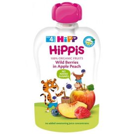 8525 Пюре HiPPiS Яблоко-персик с лесными ягодами, с 4 месяцев, 100 г